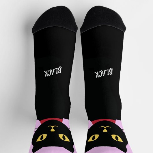 Black Cat Socks Gift for Cat Lovers ソックス (上部)