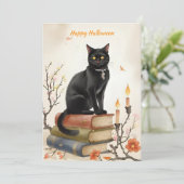 Black Cat & Spell Books Watercolor Halloween シーズンカード (スタンド正面)