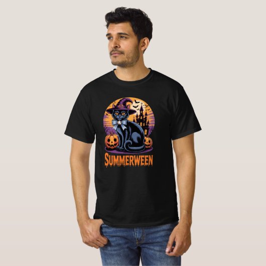 Black Cat Spooky Cute Art Summerween Tシャツ (正面フル)