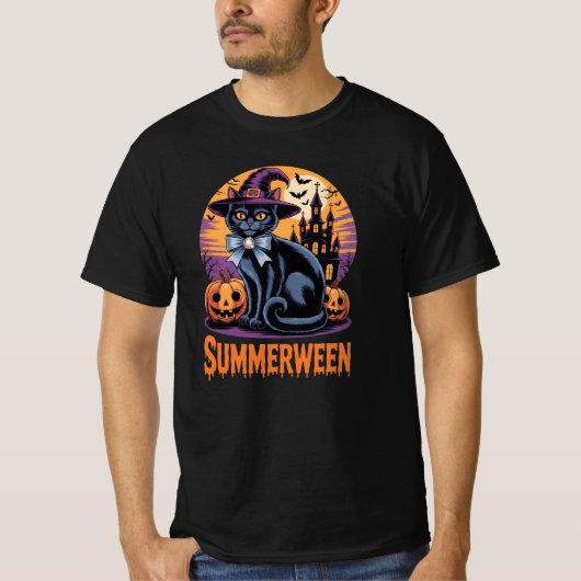 Black Cat Spooky Cute Art Summerween Tシャツ (正面)