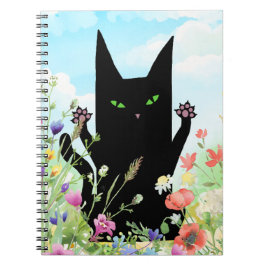 Black Cat Spring Fever:  Kitty and Flowers ノートブック