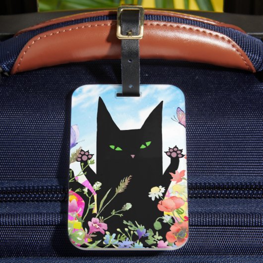 Black Cat Spring Fever: Kitty and Flowers ラゲッジタグ (正面インサイチュ2)
