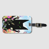Black Cat Spring Fever: Kitty and Flowers ラゲッジタグ (正面横)