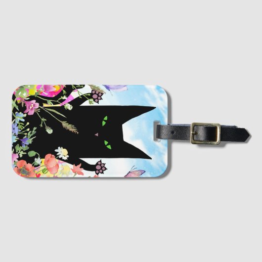 Black Cat Spring Fever: Kitty and Flowers ラゲッジタグ (正面横)