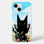 Black Cat Spring Fever: Kitty and Flowers Case-Mate iPhoneケース (裏面)