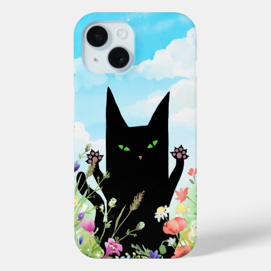 Black Cat Spring Fever:  Kitty and Flowers Case-Mate iPhoneケース (裏面)