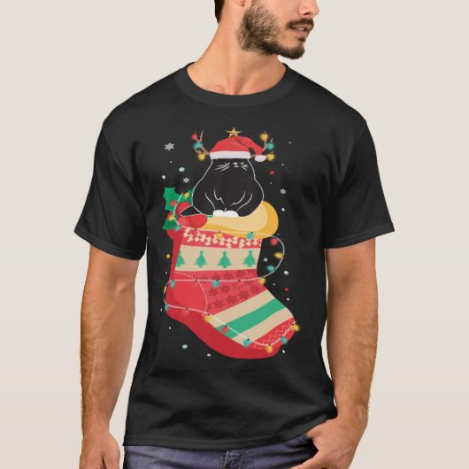 Black Cat Stockings Clothing Cool  Holiday Christm Tシャツ (正面)