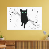 Black Cat Surrounded by Whispering Notes of Music キャンバスプリント (インサイチュ (リビング))