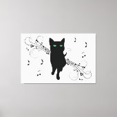 Black Cat Surrounded by Whispering Notes of Music キャンバスプリント (正面)