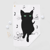 Black Cat Surrounded by Whispering Notes of Music ゴルフタオル (インサイチュ)