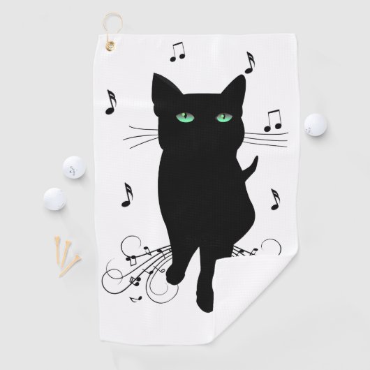 Black Cat Surrounded by Whispering Notes of Music ゴルフタオル (インサイチュ)