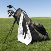 Black Cat Surrounded by Whispering Notes of Music ゴルフタオル (グリーン)