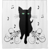 Black Cat Surrounded by Whispering Notes of Music シャワーカーテン (正面)