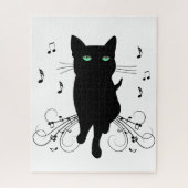 Black Cat Surrounded by Whispering Notes of Music ジグソーパズル (縦)