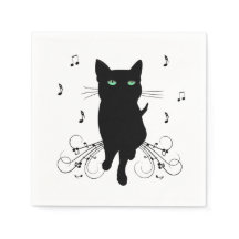 Black Cat Surrounded by Whispering Notes of Music