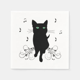 Black Cat Surrounded by Whispering Notes of Music スタンダードカクテルナプキン