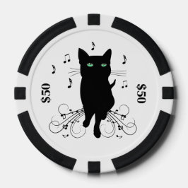 Black Cat Surrounded by Whispering Notes of Music ポーカーチップ