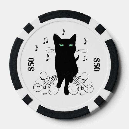 Black Cat Surrounded by Whispering Notes of Music ポーカーチップ (裏面)