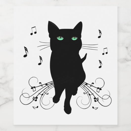 Black Cat Surrounded by Whispering Notes of Music ワインラベル (シングルラベル)