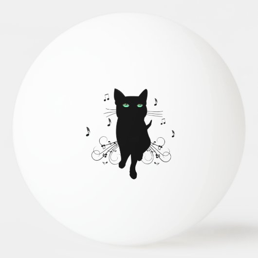 Black Cat Surrounded by Whispering Notes of Music 卓球ボール (正面)