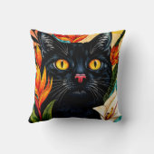 Black Cat Surrounded With Flowers Pillow クッション (裏面)
