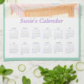 Black Cat & Tea Party Kitchen Towel Calendar キッチンタオル (折り畳み)