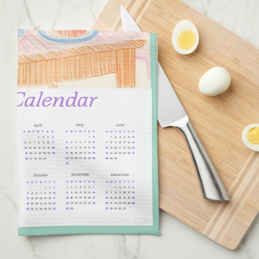 Black Cat & Tea Party Kitchen Towel Calendar キッチンタオル (四つ折り)