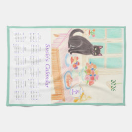 Black Cat & Tea Party Kitchen Towel Calendar キッチンタオル