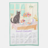 Black Cat & Tea Party Kitchen Towel Calendar キッチンタオル (縦)