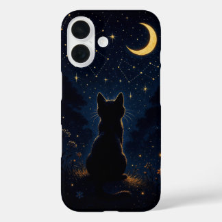 Black Cat Under Crescent Moon - Magical Night Sky  iPhone 16ケース