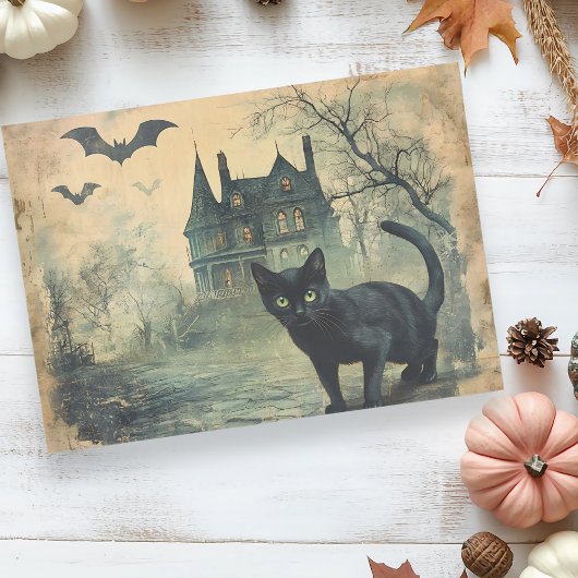 Black Cat Vintage Halloween Decoupage  薄葉紙