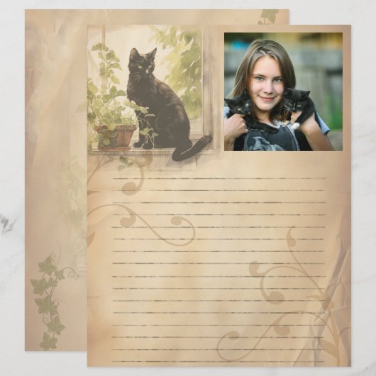 Black Cat Vintage Photo Template Scrapbook Paper レターヘッド (正面/裏面)