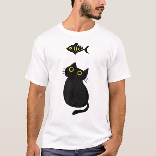 Black Cat vs Black Fish Funny  Tシャツ (正面)
