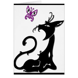 Black Cat w/Purple Butterfly Blank Greeting Card