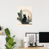 Black Cat Wall Art Minimalist Cat Boho Cat  ポスター (ホームオフィス)