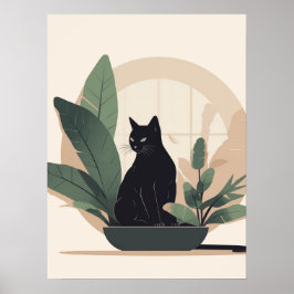 Black Cat Wall Art Minimalist Cat Boho Cat  ポスター