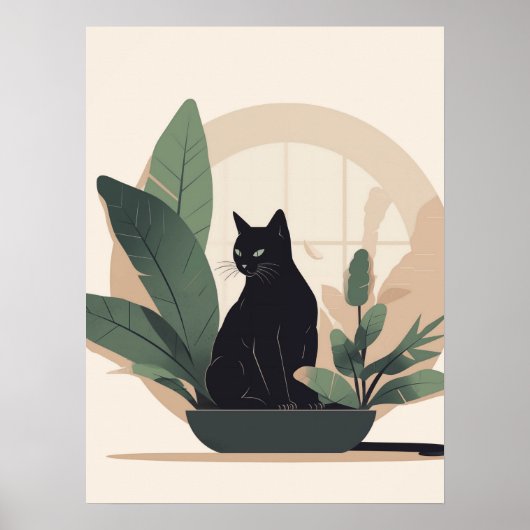 Black Cat Wall Art Minimalist Cat Boho Cat  ポスター (正面)