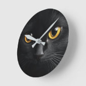Black Cat Wall Clock with Striking Yellow Eyes - M ラウンド壁時計 (傾斜)