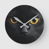 Black Cat Wall Clock with Striking Yellow Eyes - M ラウンド壁時計 (正面)