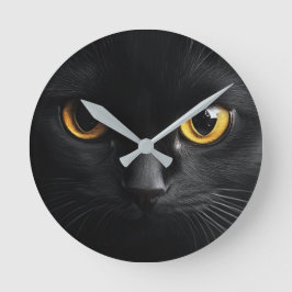 Black Cat Wall Clock with Striking Yellow Eyes - M ラウンド壁時計