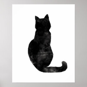 Black Cat Watercolor Minimal Modern Simple Poster ポスター