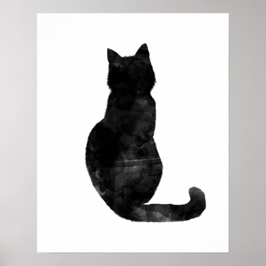 Black Cat Watercolor Minimal Modern Simple Poster ポスター (正面)