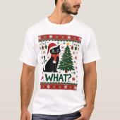 Black Cat What Pushing Christmas Tree Funny Cat Xm Tシャツ (正面)