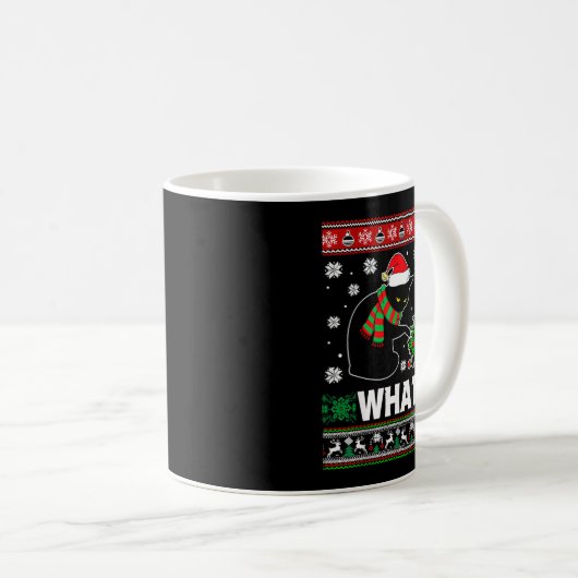 Black Cat What Pushing Tree Over Ugly Christmas Sw コーヒーマグカップ (正面右)