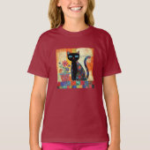Black Cat Whimsical Artwork Tシャツ (正面)