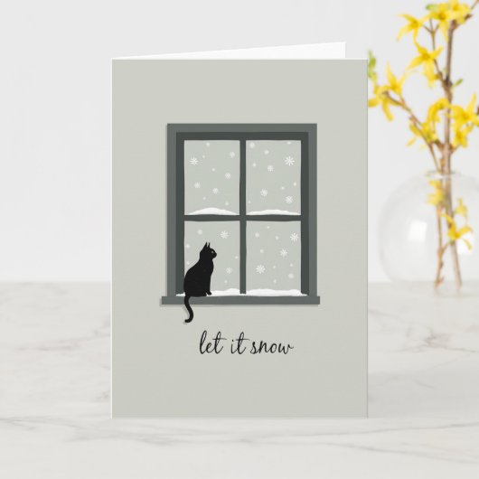 Black Cat Window Let It Snow Winter Card カード (黄色い花)