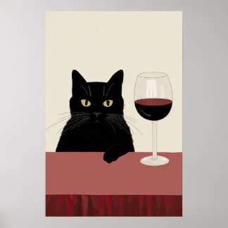 Black Cat Wine Lover Funny ポスター