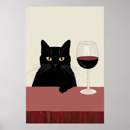 Black Cat Wine Lover Funny ポスター (正面)