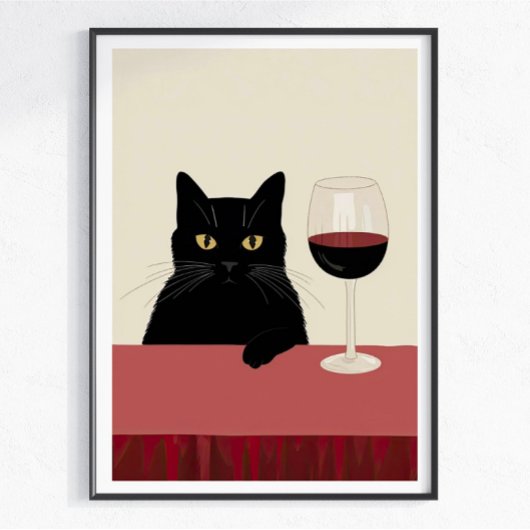 Black Cat Wine Lover Funny ポスター