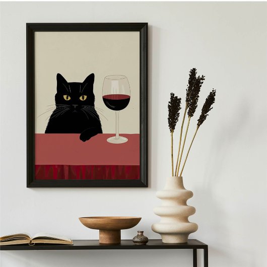 Black Cat Wine Lover Funny ポスター
